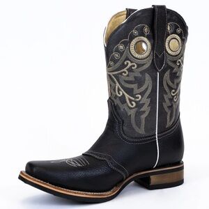 Men's Black Leather Western Cowboy Boot with Contrast Stitching